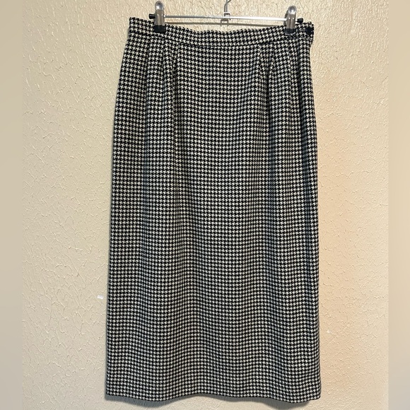 Vintage Rare Pierre Balmain MIDI Houndstooth‎ Wool Skirt Size 10 - Picture 1 of 11